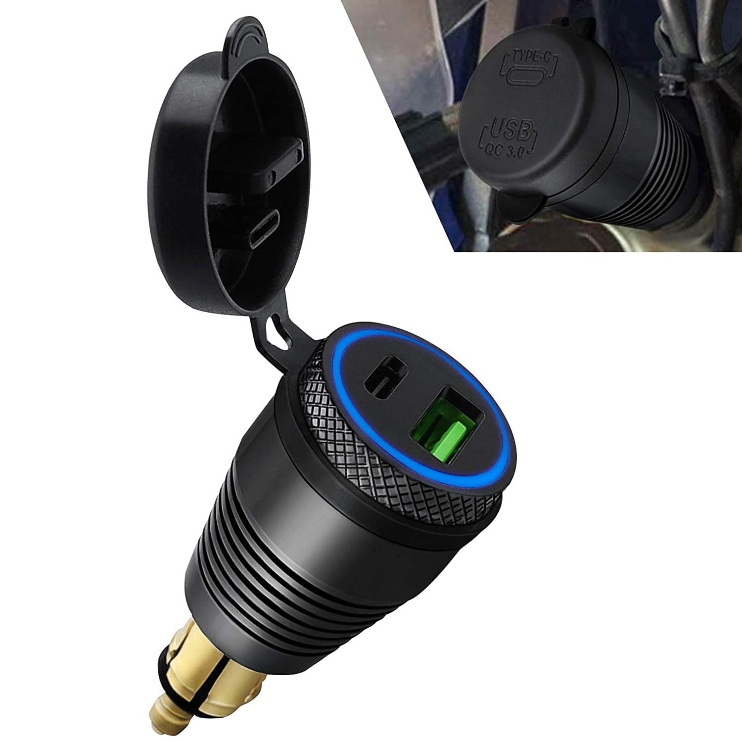 Caricabatteria impermeabile per moto DIN un caricabatterie USB QC3.0 e tipo C 30 W alimentatore adattatore femmina