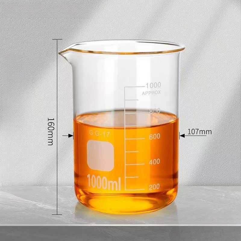 Messzylinder aus Glas, G3.3 Borosilikatglas-Becher mit niedriger Form, 10–5000 ml, dickwandiger, hitzebeständiger Messbecher(1000ml)