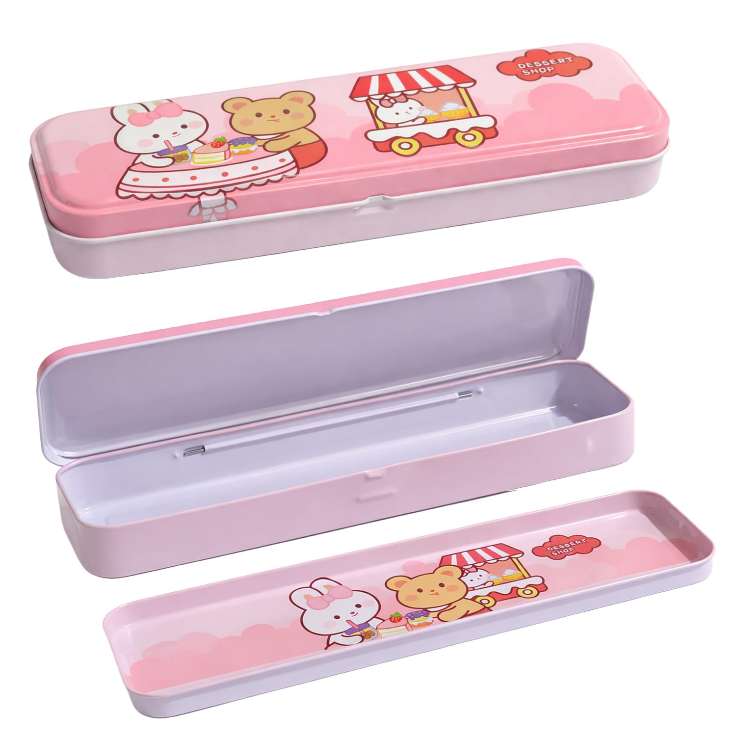 FunBlast Kids Pencil Box with Cute Cartoon Print | Metal Stationery Organizer | Mini Size Lightweight School Pencil Case for Boys & Girls | Birthday Return Gift's for Kids (Pink)-image-1