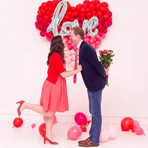Miniatura 32 de Globos grandes de papel de aluminio rojo de 42 pulgadas, paquete de 13, letras de globo de amor de Mylar con globos de corazón, globo de látex