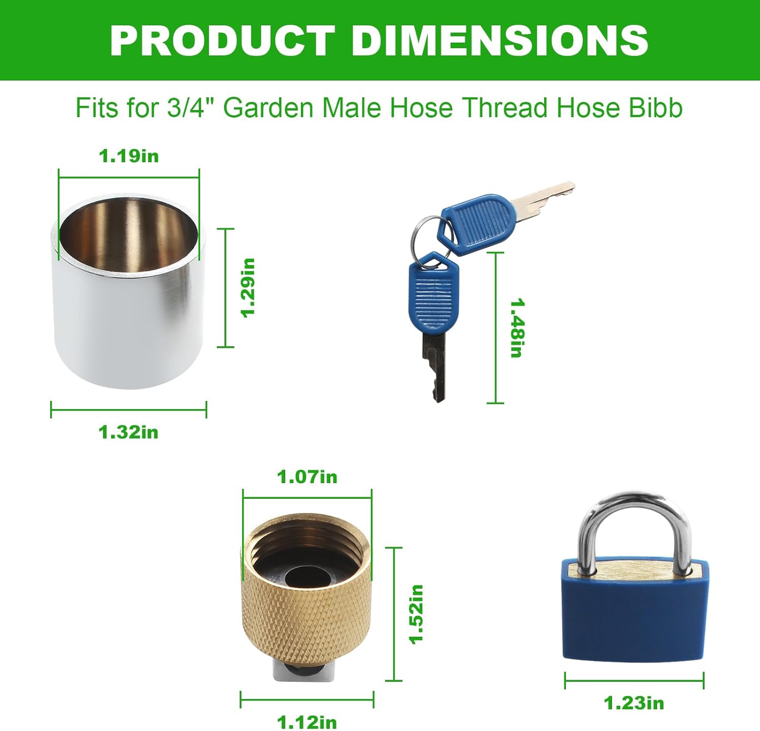 DSL-2 Hose Bibb Lock with Padlock Fits for 3/4" Faucet Or Hose Spigot, Outdoor Faucet Lock Prevents Water Theft Protect Hose Bibb (2 Pack)