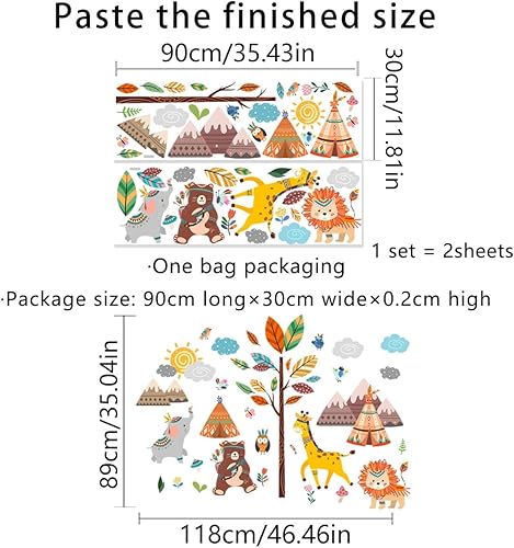 Miniatura 4 de QinSuiKai Calcomanías de pared de animales de la selva, decoración de habitación de bebé con temática de nativos americanos y selva, decoración de