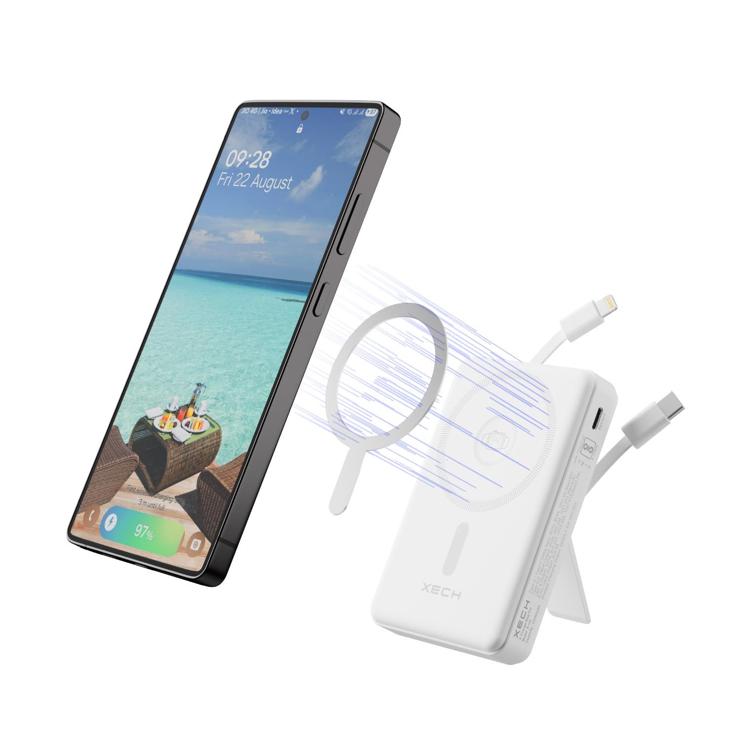 XECH 10000mah Magnetic Power Bank | 5-in-1 Fast Charging Powerbank | 22.5W Max Output | Bi-Directional USB-C Port | USB-A Output Port | Type-C & 8-Pin Cable | Made in India | X-Charge Mag PRO-image-14