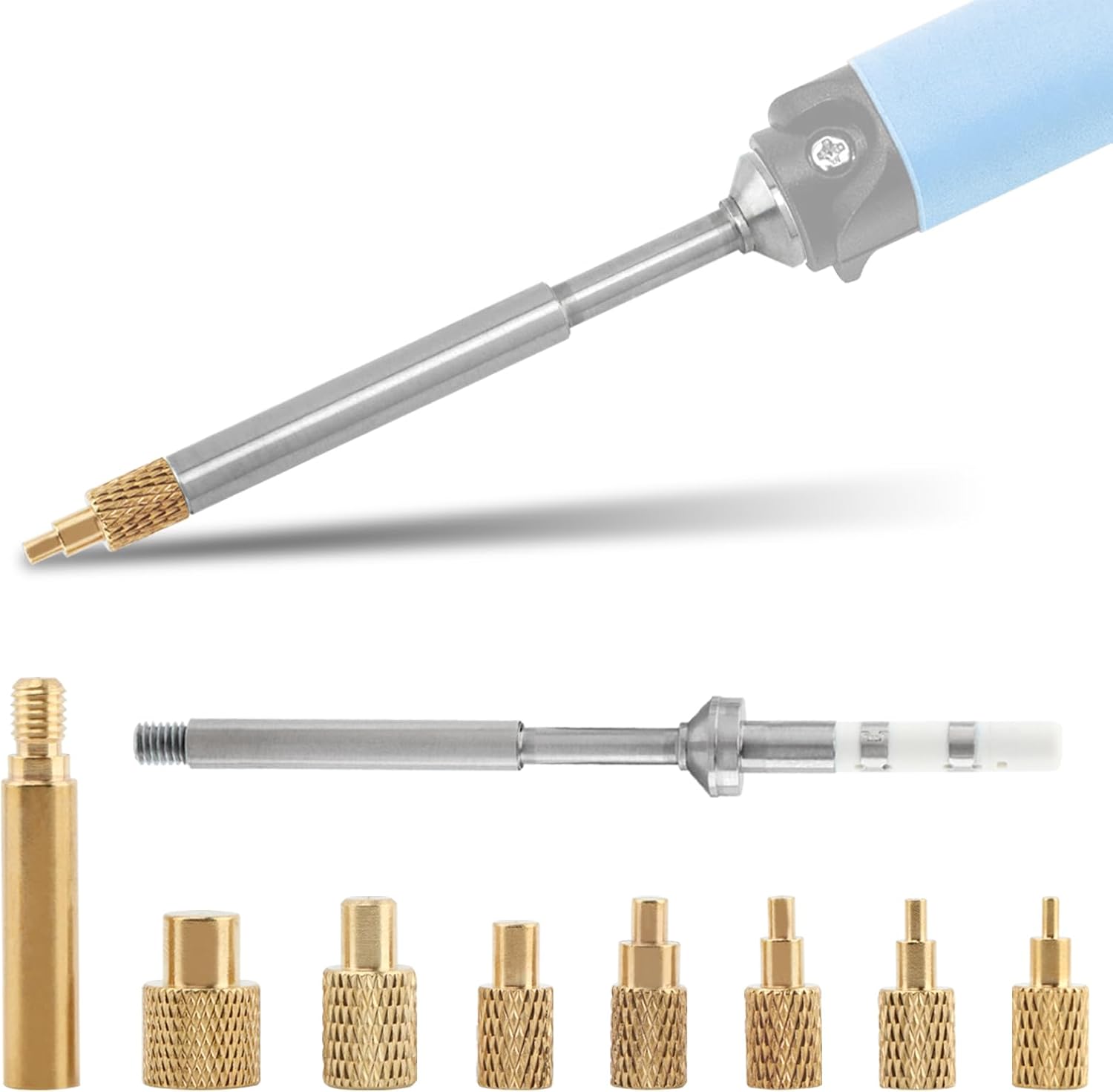 Heat Set Insert Tool M2 M2.5 M3 M4 M5 M6 M8 Hot Mel-t Brass Knurled Nut Embedded Insertion Tip Adapter Kit 3D Printed Parts Install for TS100 TS101 Pine64 936 Soldering Iron Heat Set Insert Tool Kit