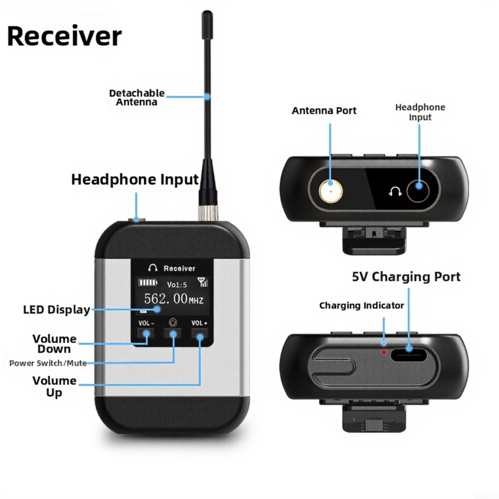 UHF Wireless In-Ear Monitoring System, 20 Kanäle Auto-Pairing, 550-537MHz Frequenzbereich, 30-50m Reichweite, 110dB Dynamik für Studio und Live-Bühne, Silber(1-to-1)