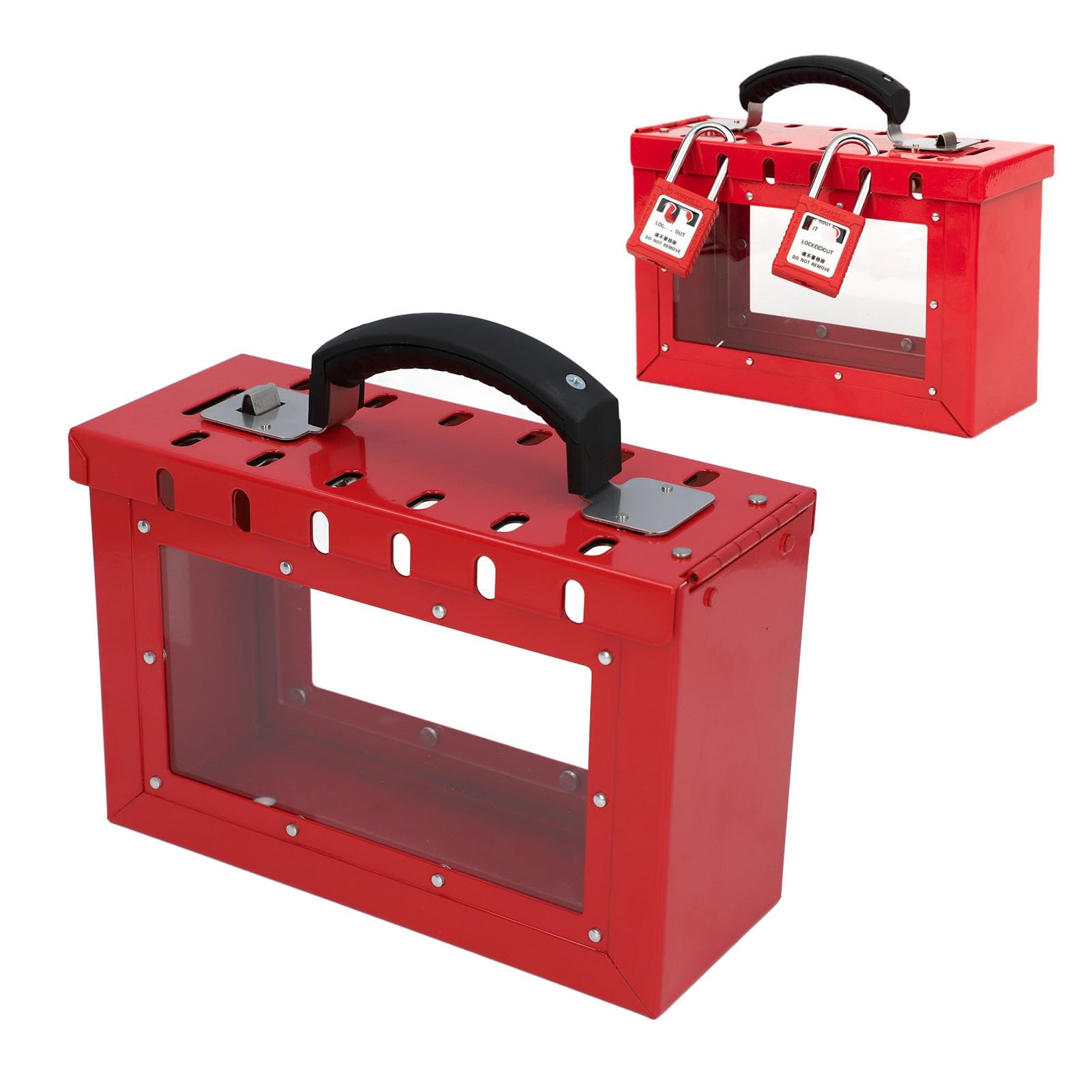 Caja de Candado de Grupo de Seguridad Caja de Bloqueo Duradera Portátil para Uso Industrial Capacidad de 12 Candados Acero Rojo
