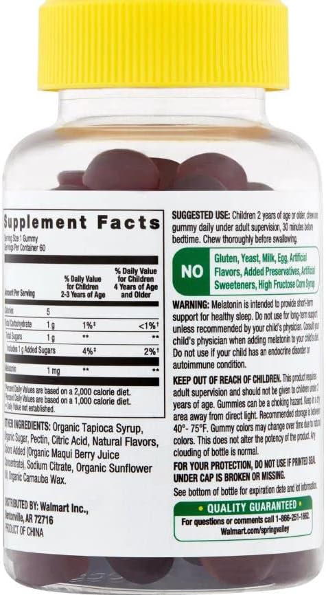 Miniatura 2 de Gomitas de melatonina para niños (1 mg) 60 unidades - Spring Valley +Better Guide Vitaminas Suplementos