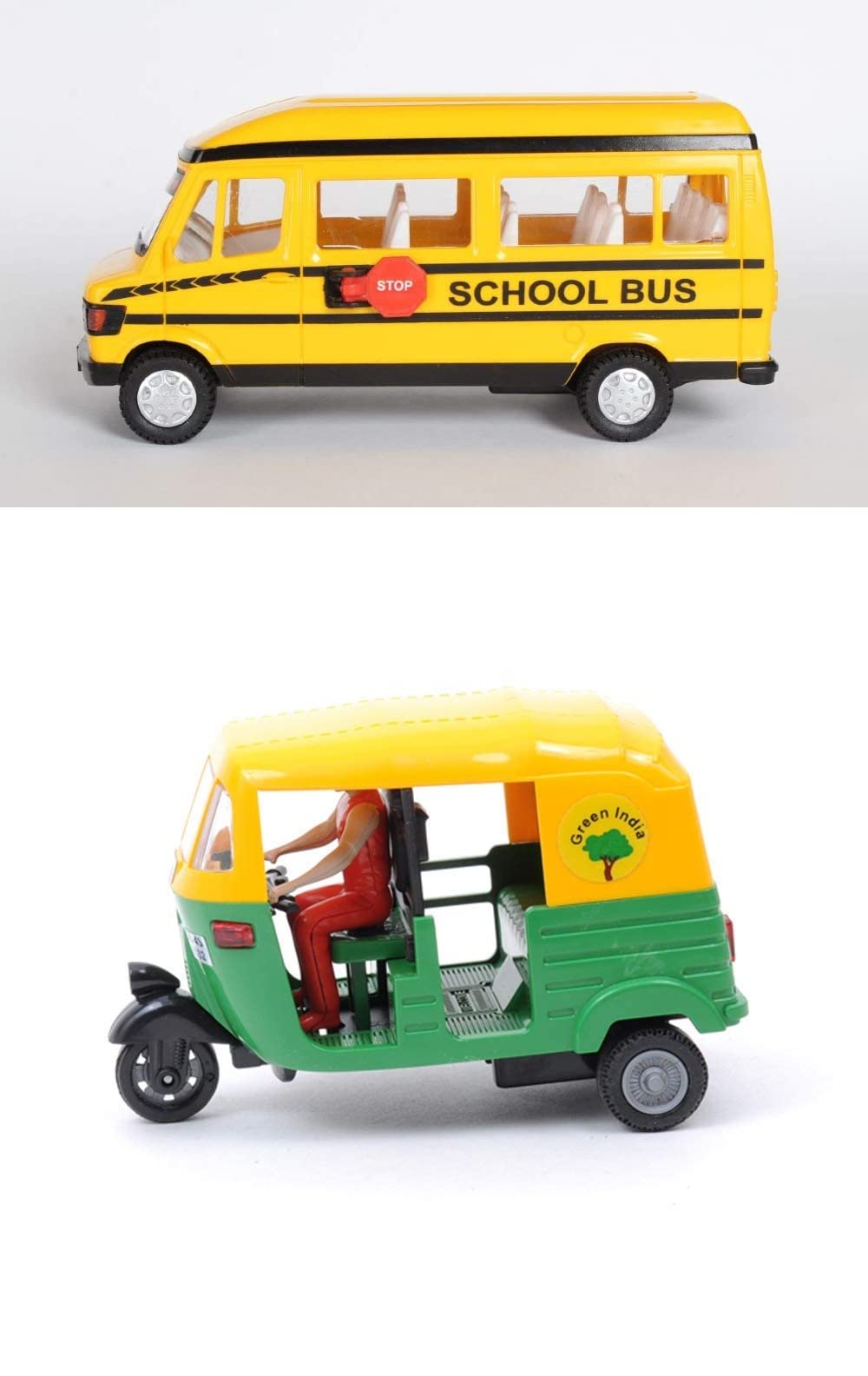 Tzoo Technology and You Pull Back Action School Bus And Cng Auto Rickshaw Toys Set,Miniature Model Vehicle Toys, Ideal Gift For Kids Age 3+ Years - Pack Of 2 (Multicolor)