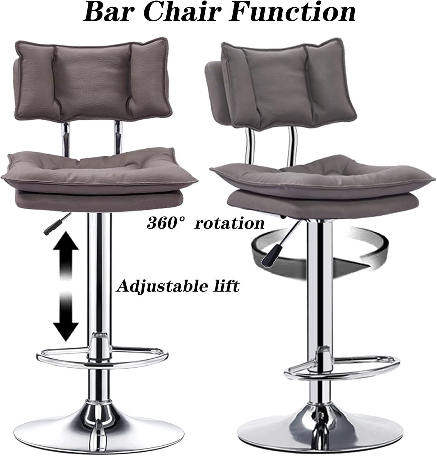 2ピース グレー オフィスチェア レセプション レジャー 回転バースツール 布張り 背もたれシート メタルシャーシ 調節可能 62-