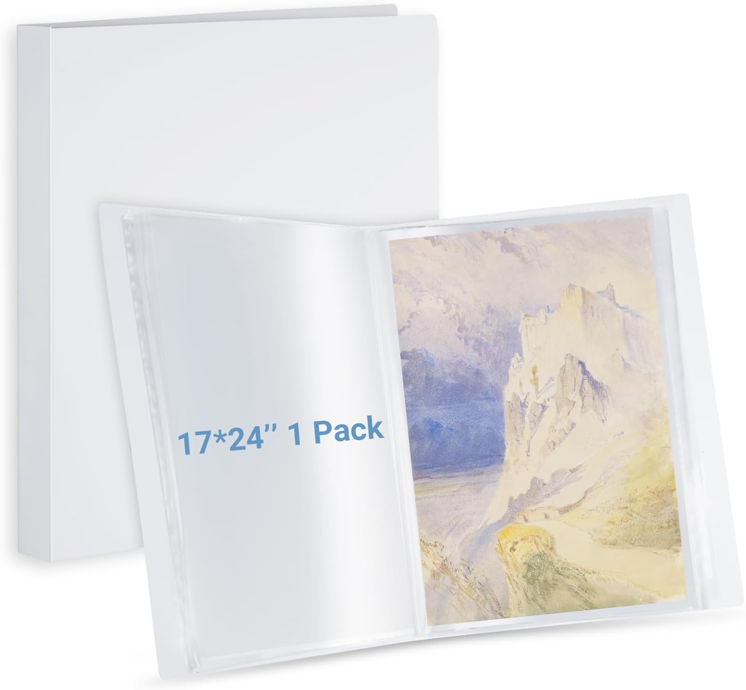 JJRING 17x24 Art Portfolio Folder with Clear Sheet Protectors, 1 Pack 40-Pocket Portfolio Binder for Diamond Paintings, Presentation Book for Artwork and Document Organizer, White