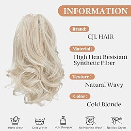 CJL HAIR Claw Clip Short Ponytail Hair Extensions DIY Bendable Metals Messy Bun Hair Piece for Wonen Wavy Curly Synthetic Fake Hairpieces Cold Blonde
