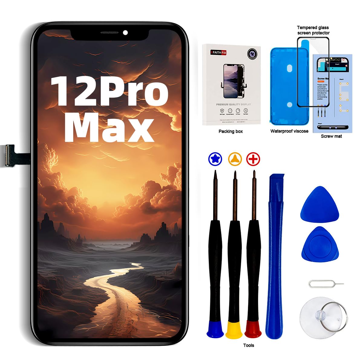 EFaith Schermo per iPhone 12 PRO Max 6.7" LCD Full HD Touch Screen Digitizer Assembly con Kit di Riparazione Completo + Protezione Schermo per A2342, A2410, A2412, A2411