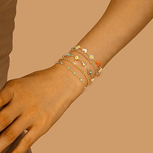 Miniatura 2 de Pulseras de oro para mujer, delicadas pulseras apilables chapadas en oro de 18 quilates para mujer, juego de pulseras de oro que no se deslustra,