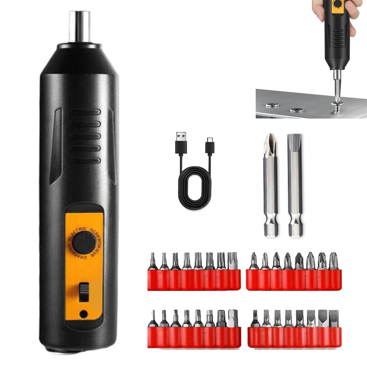 Set di cacciaviti elettrici portatili per uso domestico, mini set di cacciaviti elettrici ricaricabili senza fili, kit di attrezzi per la riparazione automatica della casa, potente set di cacciaviti