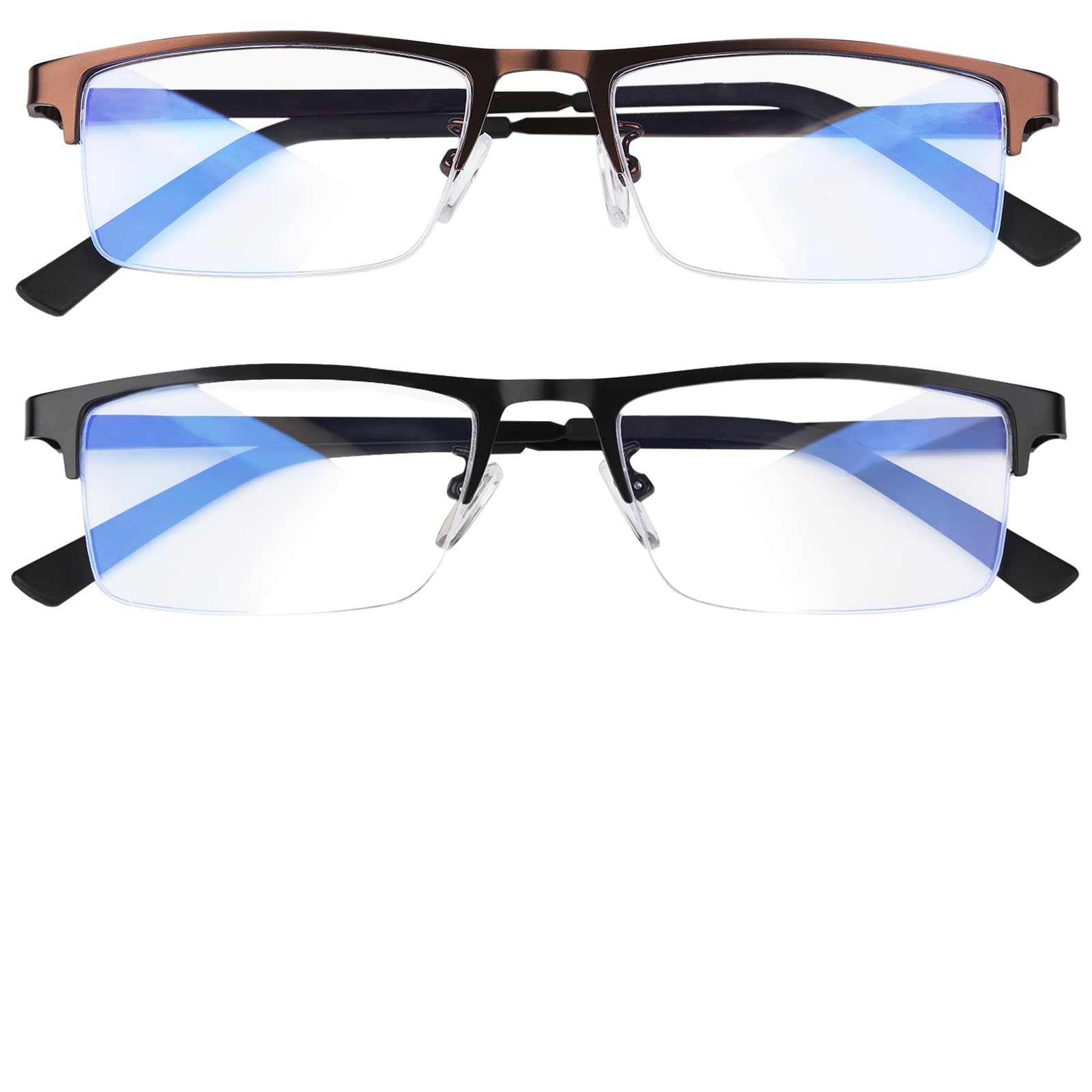 Anourney Blue Light Blocking Glasses, Lightweight Metal Half Frame Computer Reading/Gaming/TV/Phones Glasses,Filter UV Ray/Computer Glare with Spring