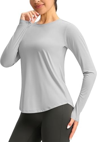 Women's UPF 50+ UV Shirts Long Sleeve with Thumb Holes Workout Sun Shirt Quick Dry Athletic Hiking Running Tops