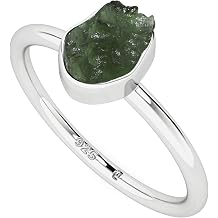 Natural Rough Gemstones Stackable Ring for Women in Sterling Silver, Birthstone Jewelry Gifts for Her Bezel-Set