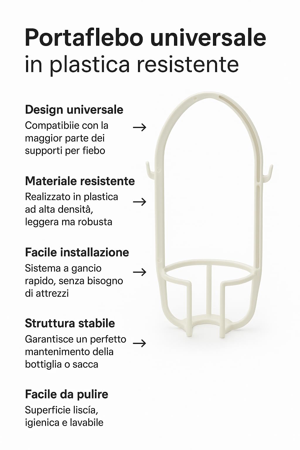 APP LIFE Portaflebo in Plastica Rigida, Cestello Reggiflacone Bianco per Asta Flebo, Accessorio Medico Ospedaliero per Flebo e Soluzioni Endovenose