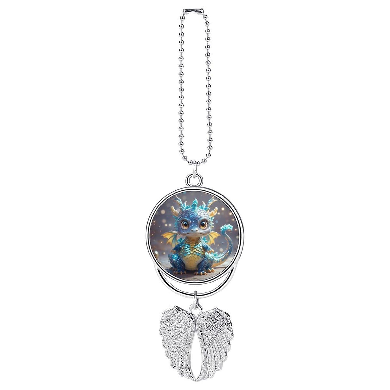 Cute Dragon Car Pendant Car Rearview Mirror Pendant Custom Photo Car Hanging Ornament Car Rear View Mirror Hanging Accessories Angel Wing Car Charm Gift for Men Women