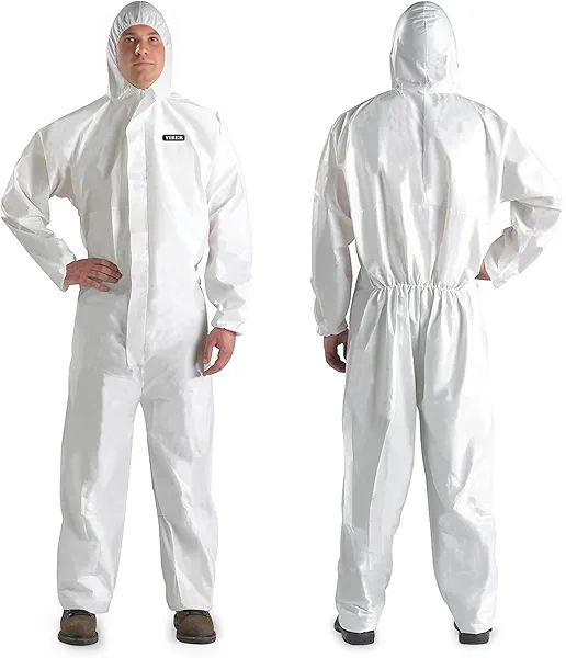Hazmat Suit Disposable Coverall | Heavy Duty Full Body Paint Coverall & Suit in 7 Sizes with Multiple Specifications With Hood - Breathable & Water Resistant - X-Large, White, 1