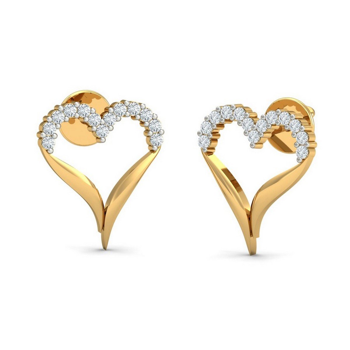 18KT Yellow Gold Diamond Incredible Heart Stud Earrings for Women-image-44
