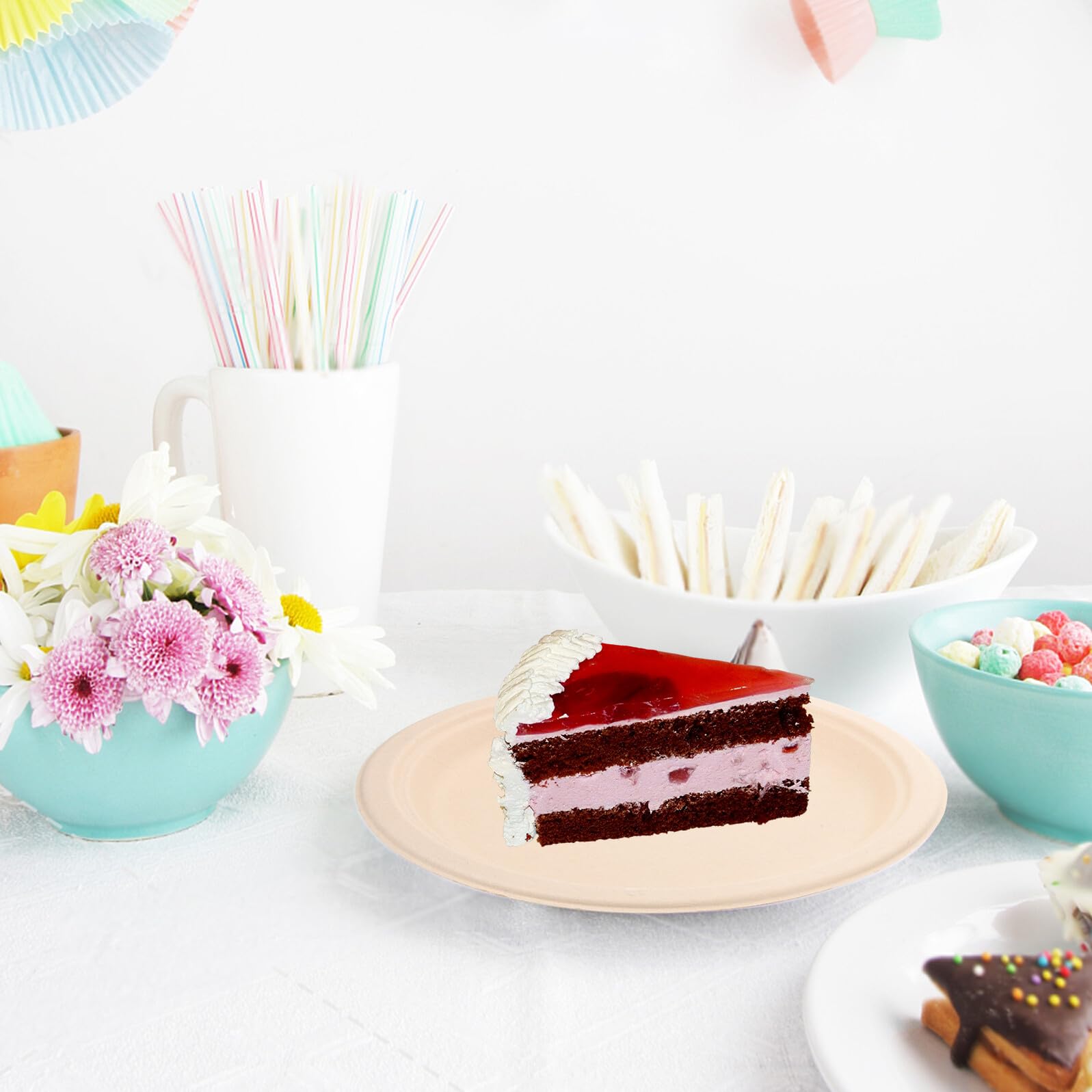 50 Pezzi Piatti Biodegradabili Spessi per Feste Compleanno Usa e Getta per Insalate Dessert e Barbecue