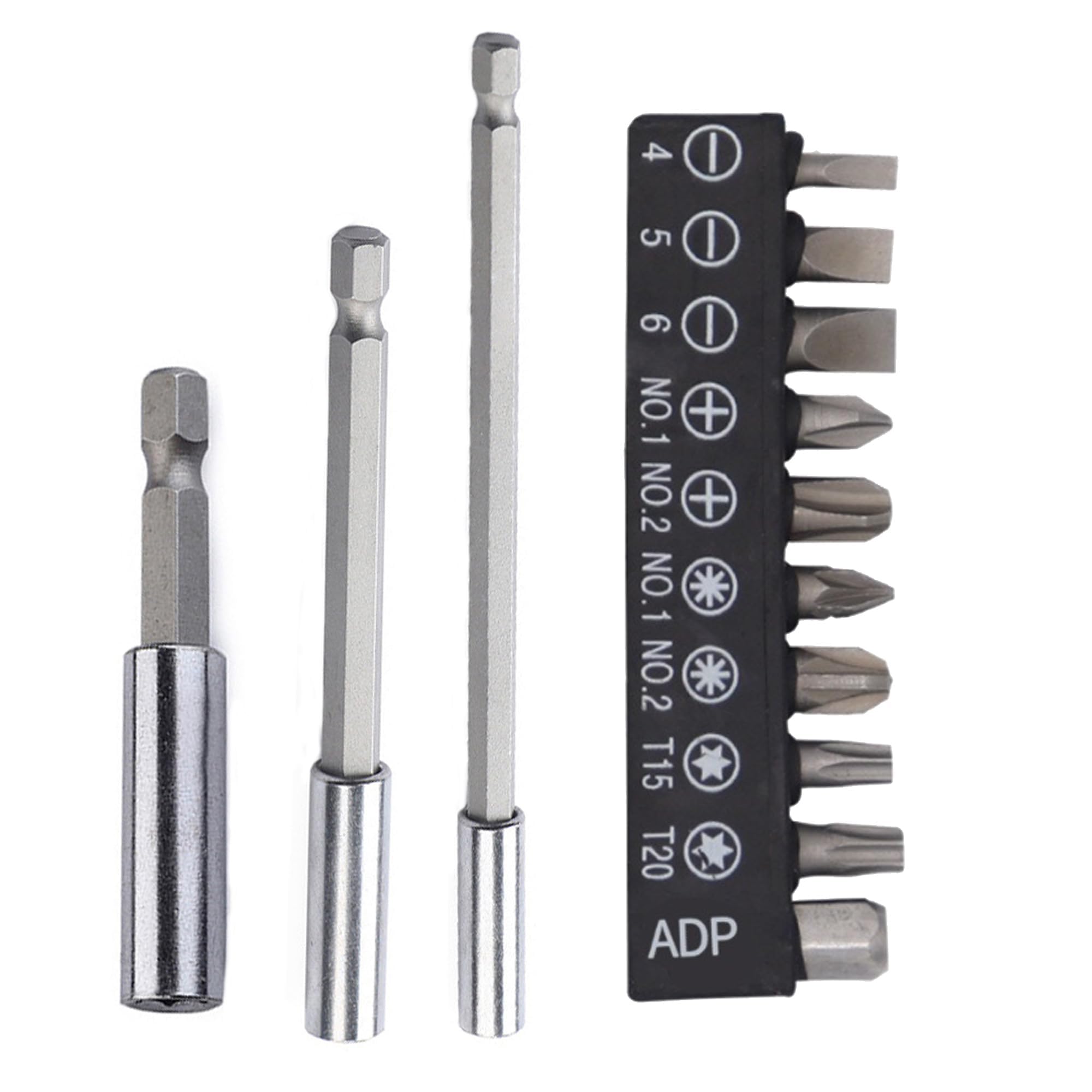 13 piezas 1/4 Bit Extension Set - Portapuntas magnético 60/100/150 mm para destornillador inalámbrico - Soporte de puntas de cambio rápido con 10 brocas