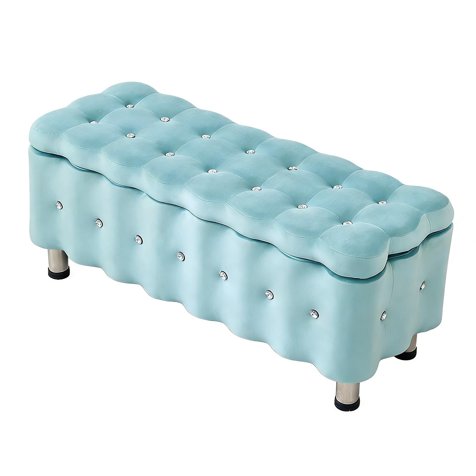 Velvet Storage Storage Bench, Bench with Storage with Hidden Large Capacity Storage, Thick Sponge Cushion, for Living Room, Bedroom(Blue,60cm/23.6in)