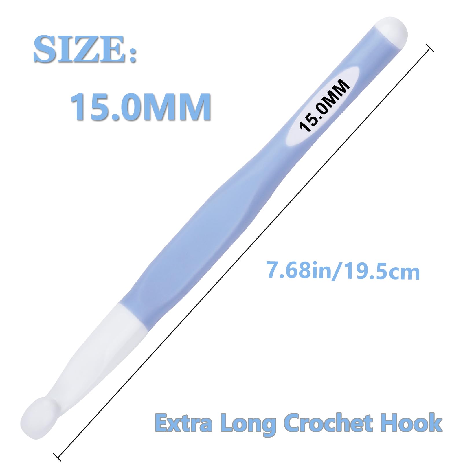 Hobekoee 15mm Large Crochet Hook,Big Crochet Hooks for Chunky Yarn,Extra Long Crochet Hooks with Soft Ergonomic Handle for Crocheting Yarn,Wool Roving