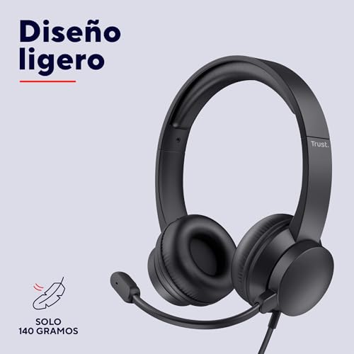 Trust USB Auriculares con Micrófono PC Ligero On Ear, Diadema Ajustable, Control de Volumen Supraaural, Cable de 1,8 m, Cascos per Oficina Ordenador Portátil Laptop Zoom Teams - Negro - Imagen 5