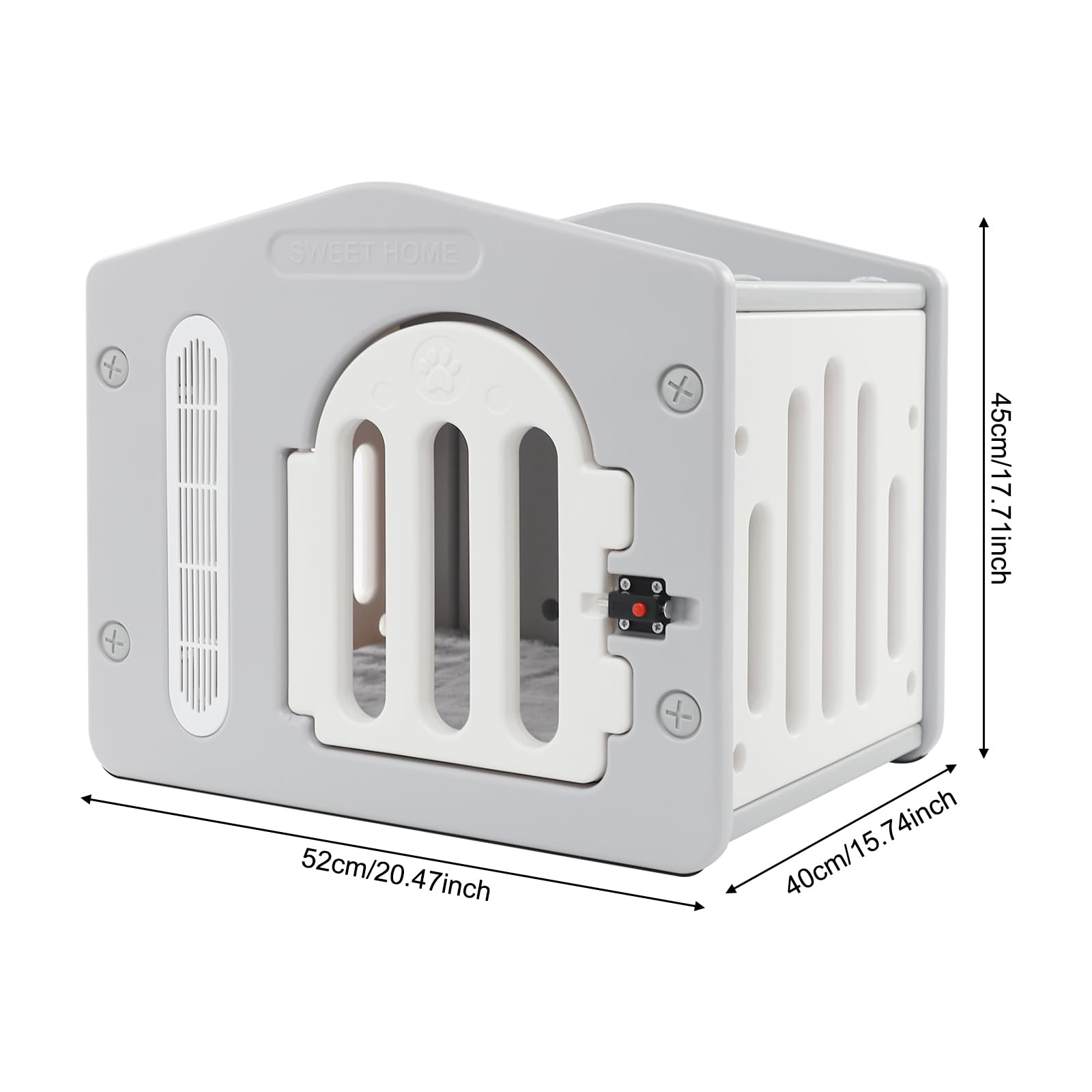 Maison pour chat d'extérieur - Robuste - Avec serrure de porte à bouton pression pour l'intérieur et l'extérieur - Niche confortable avec coussin pour chat et ventilation - 52 x 40 x 45 cm