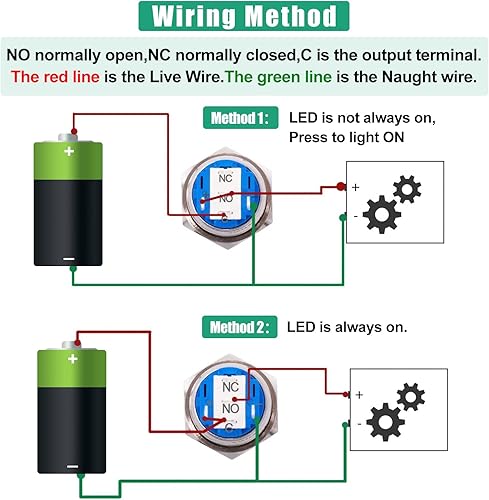 Miniatura 9 de Twidec16MM Raised Speaker Horn Momentary Push Button Switch 58" Mounting Hole 12V Blue Led Light Black Stainless Steel Shell 1NO 1NC SPDT with