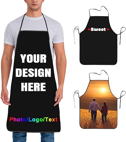 Delantal de chef personalizado para hombres y mujeres, para cocinar, con nombre, logotipo, foto, regalos de cocina para familiares y amigos Negro