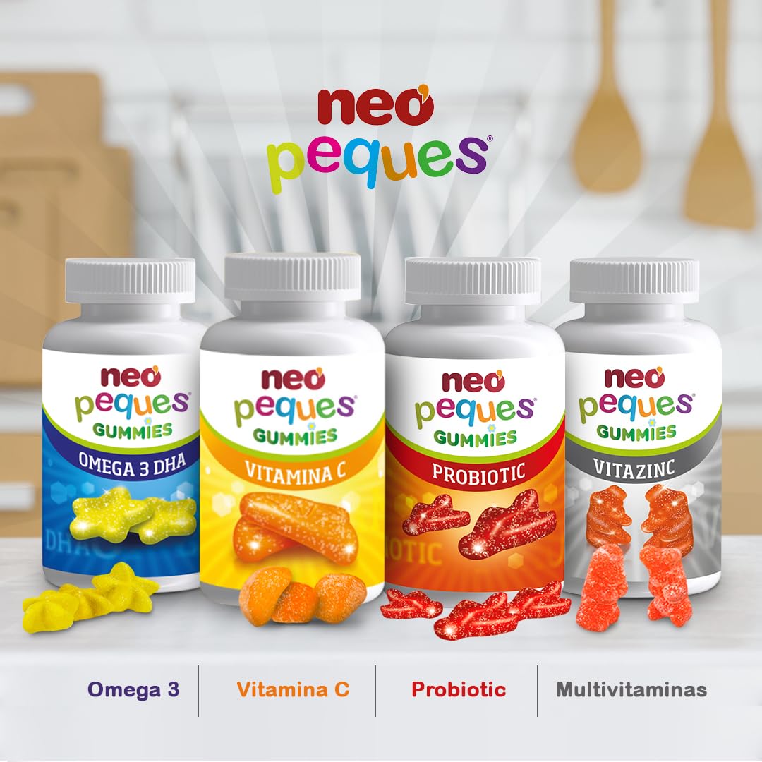 NEO PEQUES | Gummies Probiotic | 30 Gominolas | Beneficiosas para el Sistema Digestivo y las Defensas | Con Probióticos y Vitaminas del Grupo B | Caramelos Masticables para Niños | Sabor Fresa