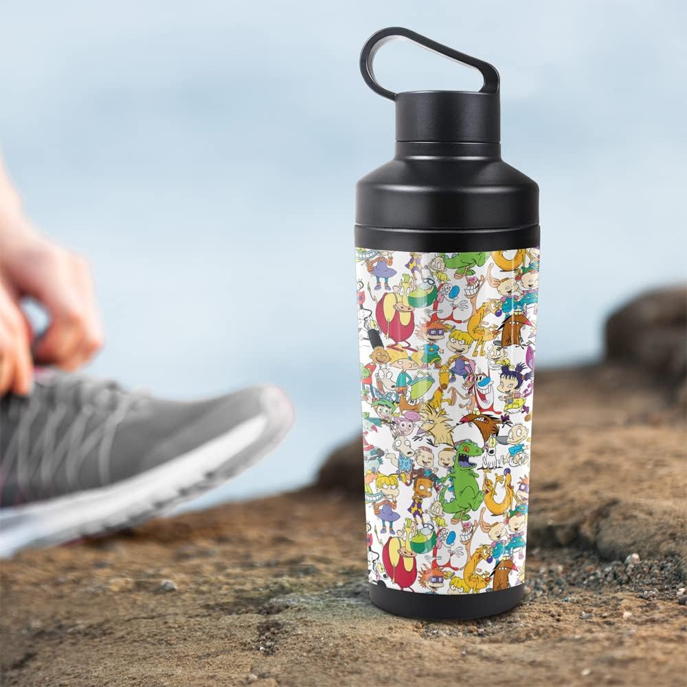 Rugrats OFFICIAL Nick 90'S Collage 18 oz Insulated Water Bottle, Leak Resistant, Vacuum Insulated Stainless Steel with 2-in-1 Loop Cap