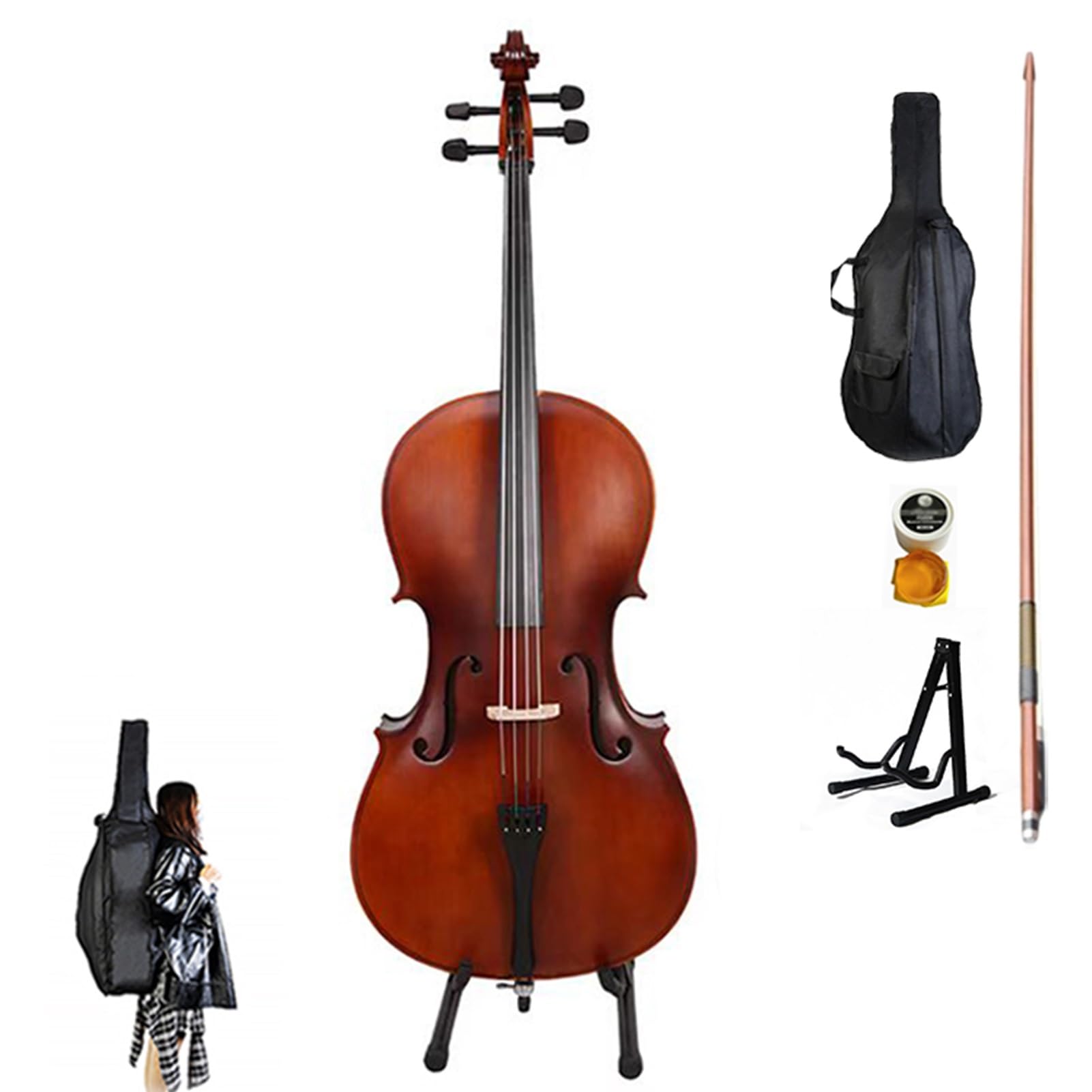 Set per violoncello principianti, per bambini e adulti, con valigetta in acero naturale (1/2)