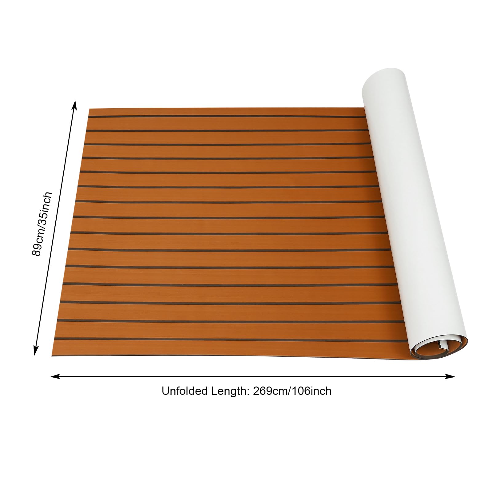Boot Bodenbelag Eva Schaum Faux Teak Boot Bodenbelag Anti-Rutsch Marine Teppich Yacht Teppich mit Stützkleber, 269x89cm Marine Boot Blatt Bodenbelag Matte für Motorboote Yacht Boot, Braun