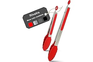 Riveira Red Kitchen Cooking Tongs: Ergonomic, Heat-Resistant, Non-Stick Silicone Tips