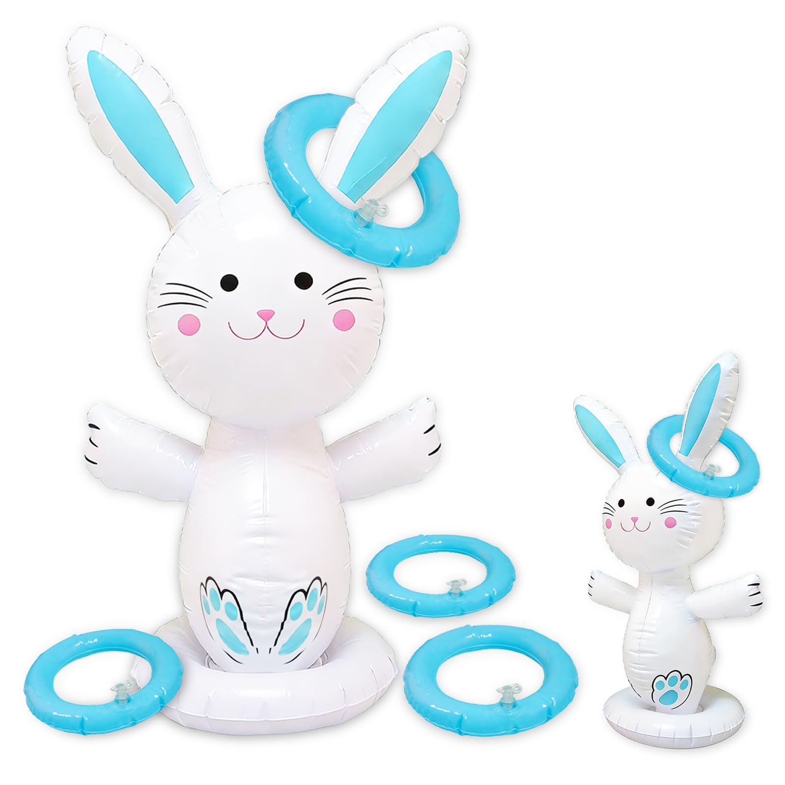 dellyy Jeux de Lancer Lapin Gonflable Pâques, Jeu de Lancer d'Anneaux Gonflable, Lancer de Pâques Gonflable, Intérieur Extérieur Jeux Familial pour Jardin Fête Cadeaux