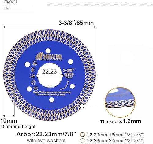 Miniatura 2 de SHDIATOOL Hoja de sierra de diamante de 3-38 pulgadas para cortar azulejos de porcelana, ladrillo de mármol de granito de cerámica (paquete de 2)