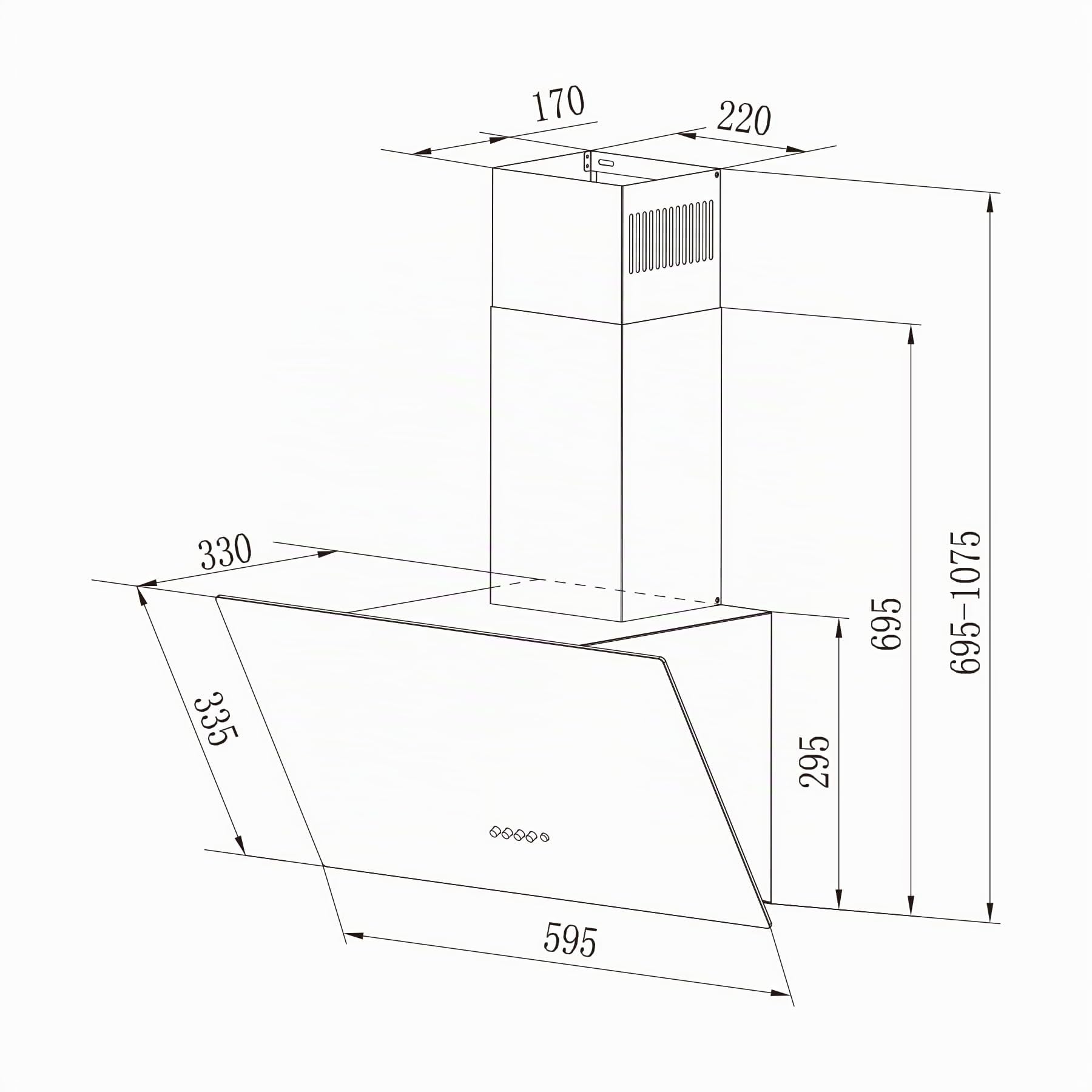 CIARRA Campana Extractora Inclinada 60 cm, 350 m³/h,CAB6750 | Negro Panel Cristal Extractor | Recirculación/Evacuación | 3 Velocidades | Luz LED | Filtro Carbón CBCF002X2 No Incluido