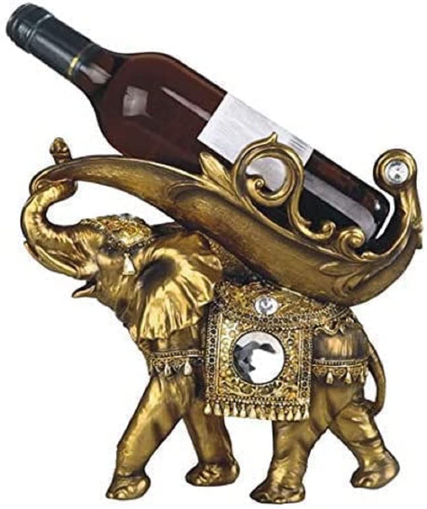 ICE Armor Lucky Wealth Thai Elephant Wine Rack Bottle Holder, Wine Rest Figurine Statue, Feng Shui Home Decor on Tabletops and Counters, Wine Lovers Anniversary Housewarming Unique Gifts for Her