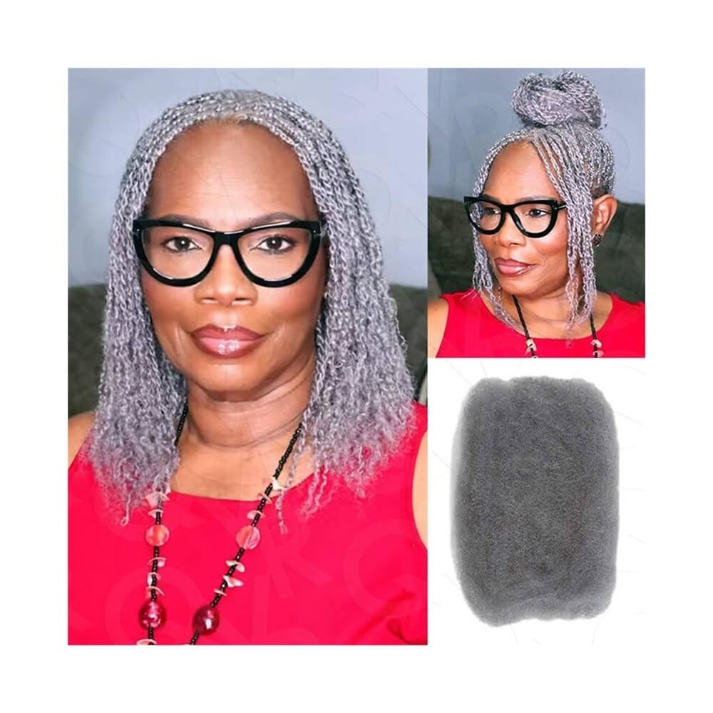 Zaplatanie włosów Afro Kinky Ludzkie Włosy Warkocze Włosy do Dredów, Naprawy Loków, Skręty - 50G/Opakowanie Szare Przedłużanie dredów(14inches)