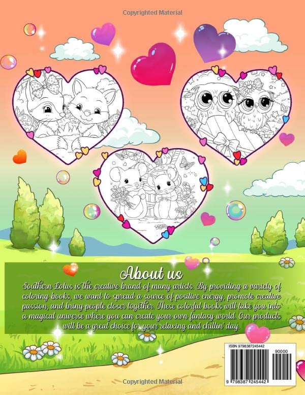 Cute & Sweet Coloring Book: Illustrations Of Adorable Animals And Creatures, Lovely Valentines Colored Papers For Adults Couples To Enjoy Relaxing Activities And Stress Relieving image 3