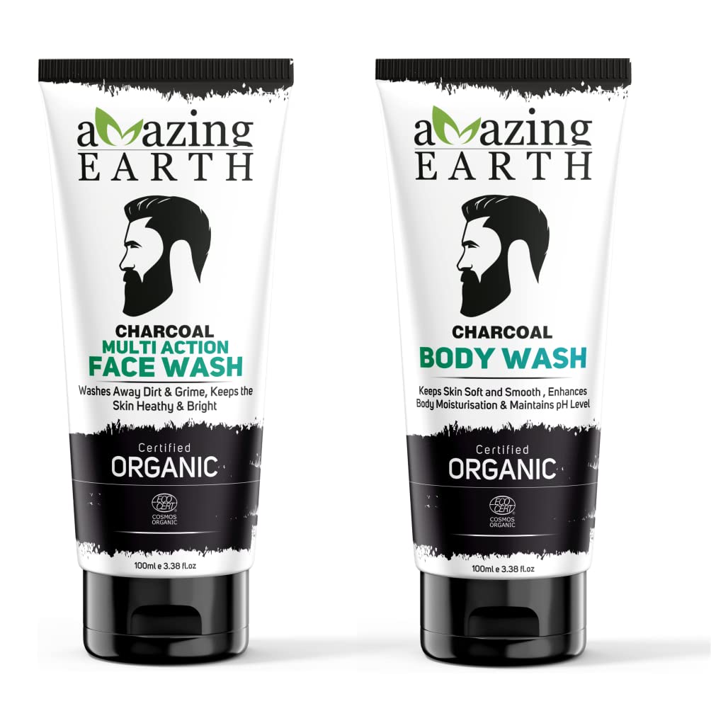 AMAzing EARTH Charcoal Multi-Action Face Wash 100 ml And Body Wash Certified Organic Deep Cleansing,