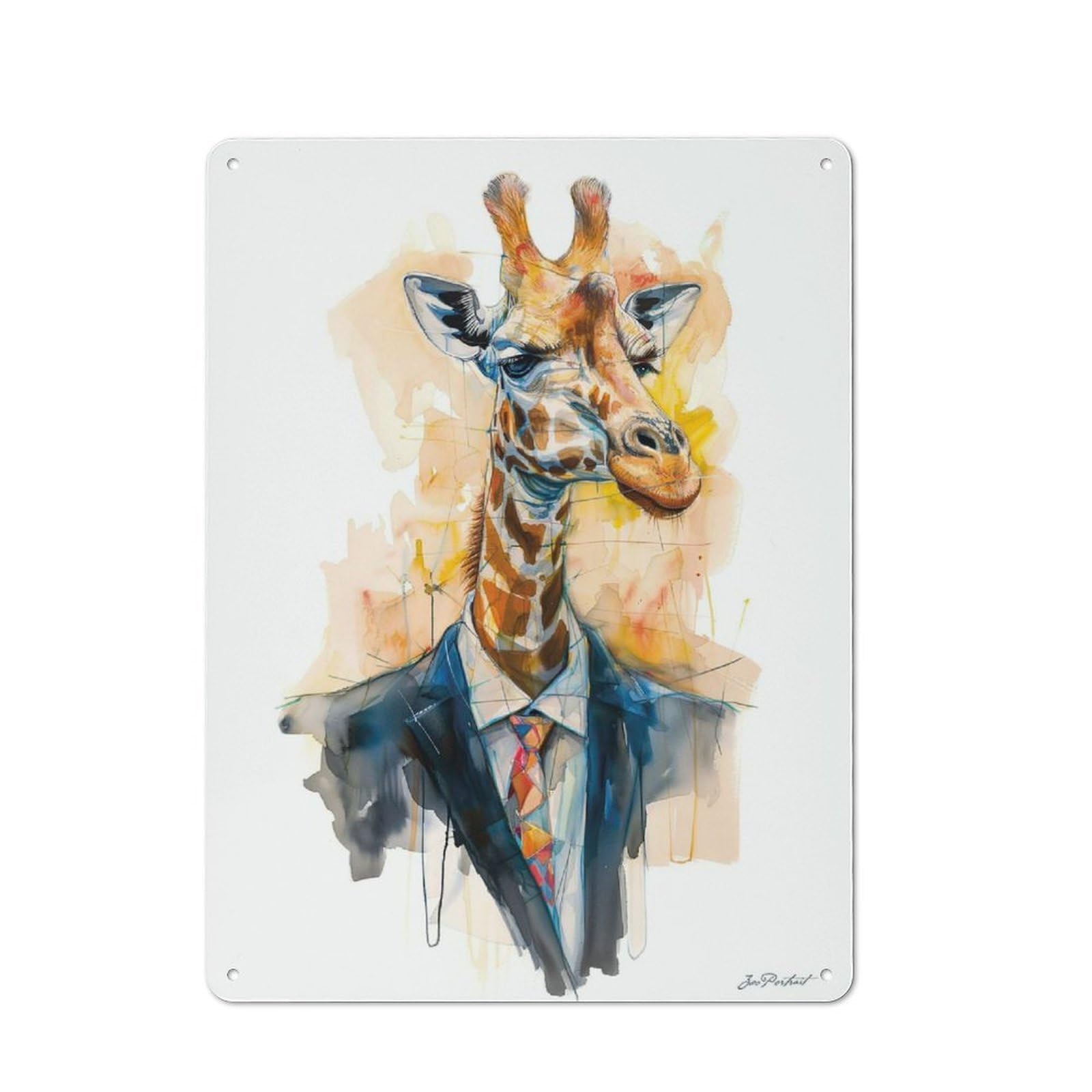 Junmoney Style-1 Country Metal Sign With Giraffe Painting Portrait Design 40X30cm, Barn Style Farmhouse Wall Decor For Farmhouse Kitchen, Pantry Or Dining Area