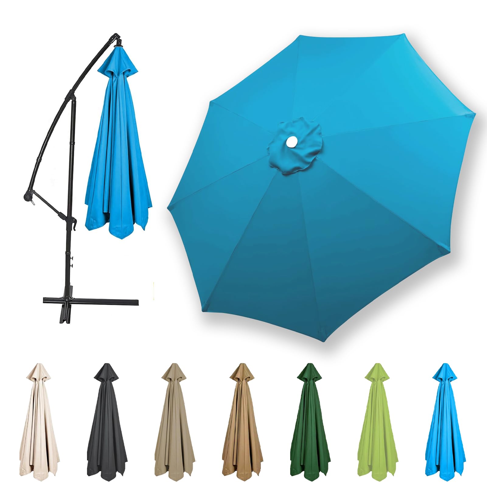 HonunGron 2.7m/3.0m/3.5m/4.0m Replacement Parasol Canopy, 6Ribs/8 Ribs Garden Umbrella Replacement Parasol Fabric, UV 50+ Protection For Garden Yard Beach Umbrella (Blue,4.0m / 8 Ribs)