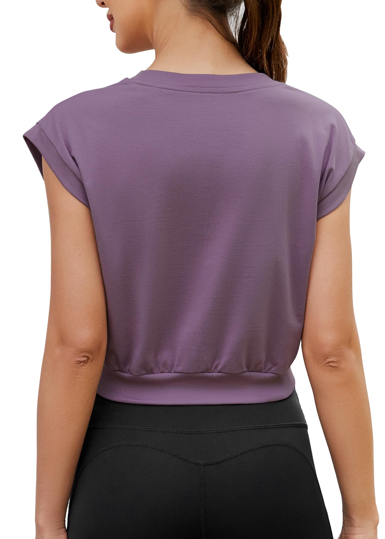 Mippo Camiseta corta de entrenamiento para mujer, ajuste holgado, manga casquillo, atlética, gimnasio, yoga