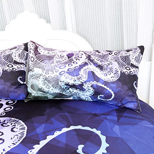 Arightex Octopus Duvet Cover Geometric Design 3D Octopus Bedding Set Nautical Ocean Blue Bed Linen Duvet Cover Set (Twin) #TOP3