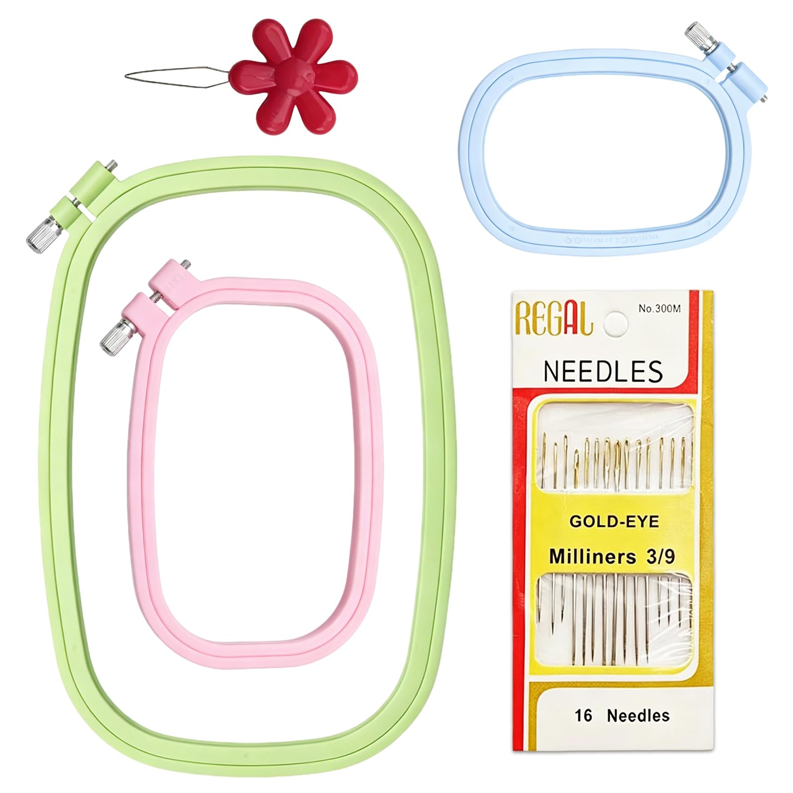 3Pcs ABS Embroidery Hoops, Cross Stitch Hoop Sewing Tool for Art Craft Handy Sewing with Embroidery Needles and Needle Threader, Cross Stitch Frame Reusable Embroidery Hoop for DIY Sewing Project